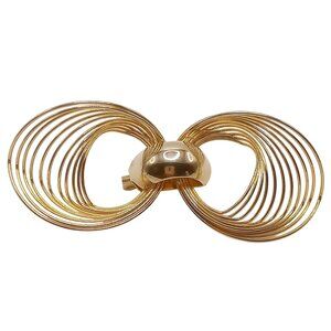 Vintage Brooch Gold Tone Metal Victorian Style Wired Bow Lapel Pin 2.75" Width